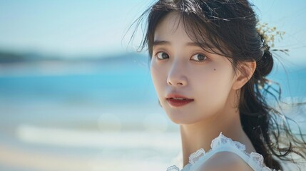 Generative AI: Elegant Asian Woman in Summer Scene