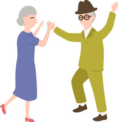 喜んでハイタッチするかわいい老夫婦のイラスト