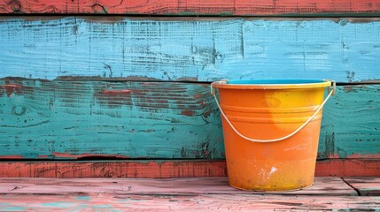 Naklejka premium Vibrant bucket on wooden surface