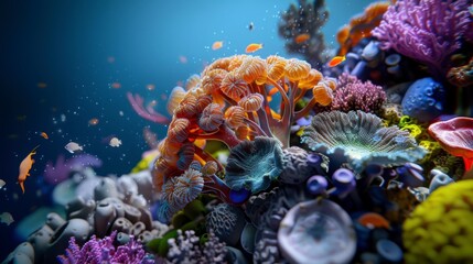 Stunning underwater coral reef filled with vibrant marine life showcasing colorful coral formations in a tropical ocean environment.