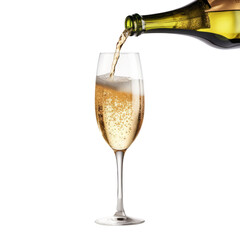 Isolated Sparkling Wine Being Poured into a Champagne Flute.