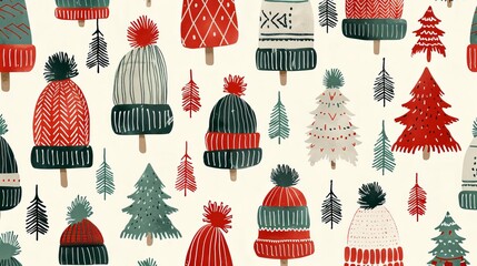 Winter Hat And Tree Pattern