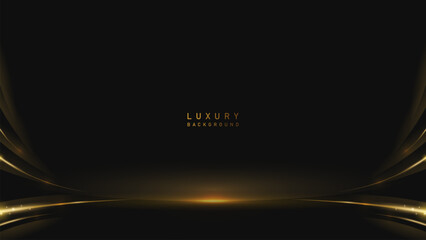 Luxury shiny award ceremony in black background with golden glitter sparkles. Luxury elegant premium vector design background