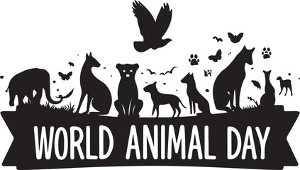 World Animal Day Silhouetted Typography Illustration Art