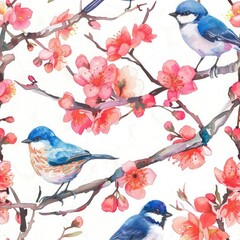 Watercolor hand-painted seamless pattern featuring a mix of wildflowers, vibrant and colorful, capturing the essence of spring