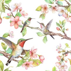 Watercolor hand-painted seamless pattern featuring a mix of wildflowers, vibrant and colorful, capturing the essence of spring