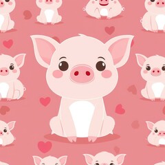 Fototapeta premium seamless pink cute catoon pig