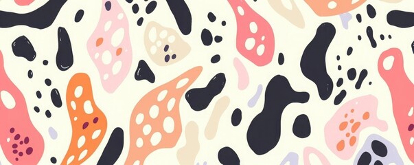 Seamless pattern with abstract organic shapes, reminiscent of cells under a microscope, in a soothing and natural color palette
