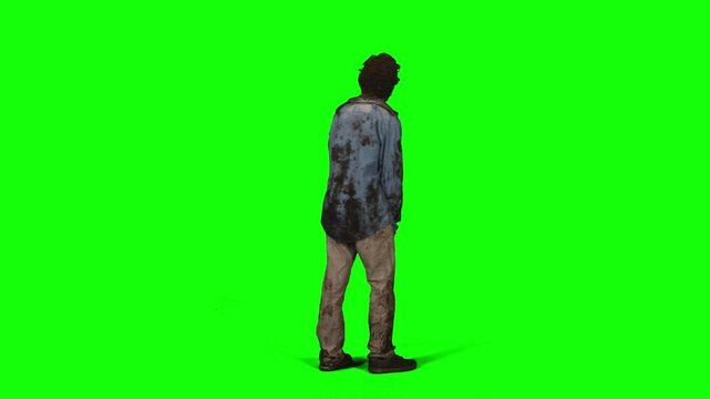 Male Zombie Standing Green Screen Background.
