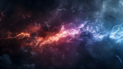 Flash of lightning on dark background, banner design. Thunderstorm.