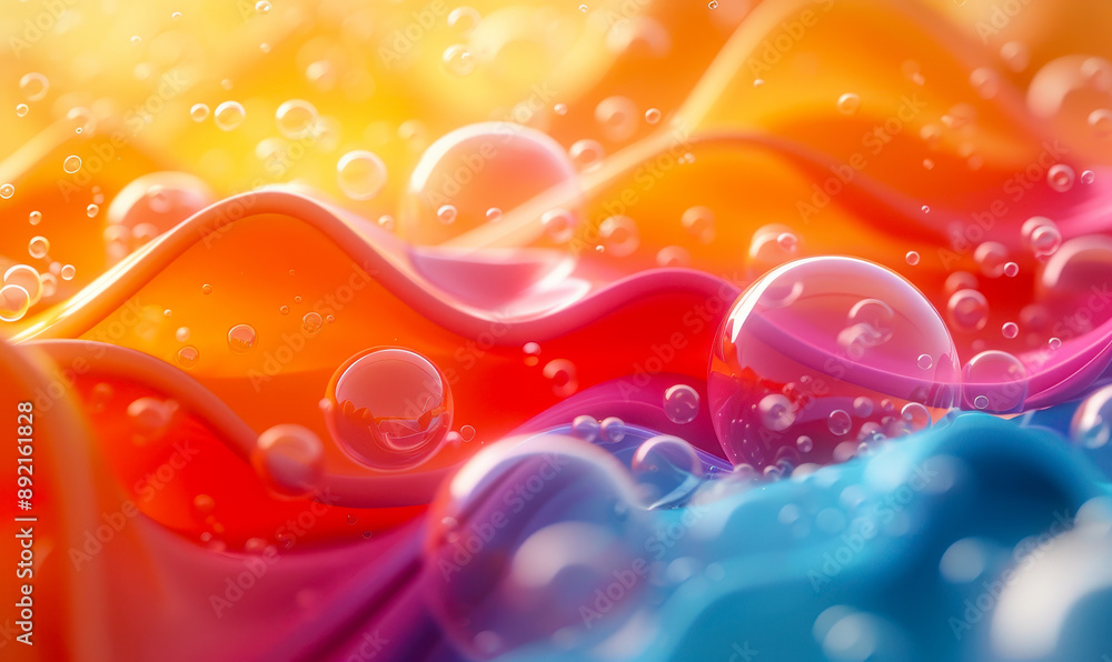 Aufkleber vibrant abstract art with floating bubbles and colorful waves representing creativity and fluidity