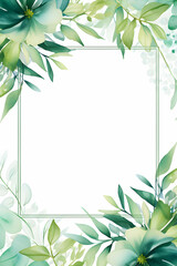 Obraz premium Frame with leaves and flowers, watercolor invitation or card template with blank empty copy space in the middle 