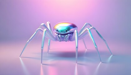 A shiny, iridescent spider with a smooth, rounded body and long, slender legs. 