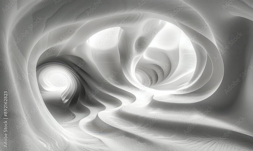 Poster futuristic parametric abstraction in white tones with light arches and flowing curves modern minimal
