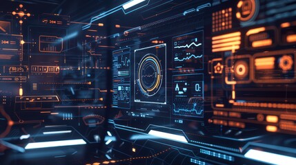 Fototapeta premium Futuristic Digital Interface with Orange and Blue Elements