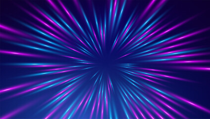 Warp drive high speed. Neon light warp tunnel speed of light background. © RDVector