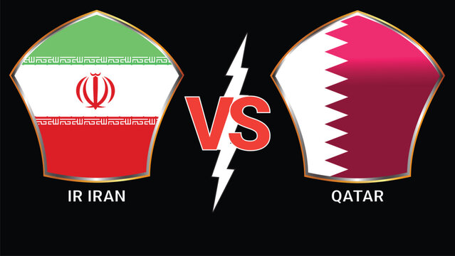 IR Iran vs Qatar Soccer football match with Black Background and Versus Flags