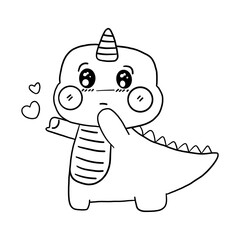Doodle Dinosaurs in love clipart, black doodles, coloring book cartoons, coloring pages for kids.
