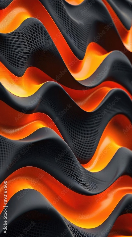 Poster dynamic 3d abstract pattern featuring orange curved waves against a textured dark background, giving