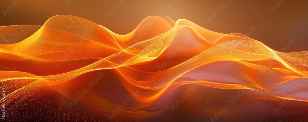 Poster dynamic 3d abstract orange waves, with smooth curves and flowing shapes against a deep, textured bac