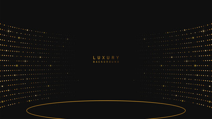 Luxury stage with glowing gold lighting effect and sparkle on black background. Luxury, premium, podium award vector design style