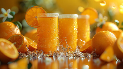 Un verre de jus d'orange frais et juteux, isol&eacute; sur fond blanc, offre un rafra&icirc;chissement sain et riche en vitamines pour un petit d&eacute;jeuner nutritif.