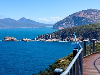 Naklejka premium Cape Tourville, lighthouse, Freycinet peninsula, Tasman wilderness, Tassie, Tasmania, Australia 