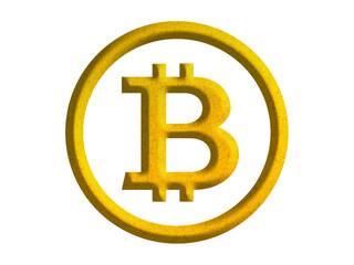 bitcoin sign icon, digital or electronic currency symbol design with gold motive