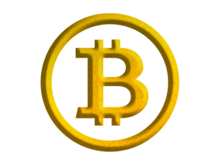 bitcoin sign icon, digital or electronic currency symbol design with gold motive