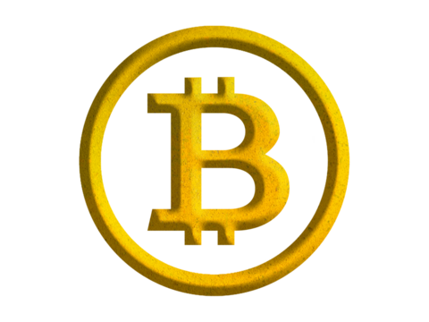bitcoin sign icon, digital or electronic currency symbol design with gold motive
