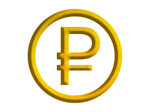ruble sign icon, Russian currency symbol design with gold motive