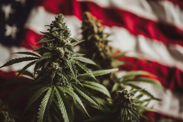 A Glimpse of Green: Cannabis Blooms Against the American Flag