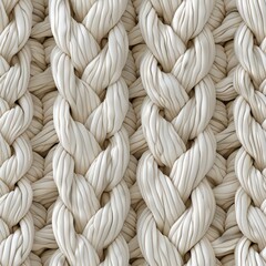 A close up of a white rope with a pattern of white and brown. The rope is knotted and twisted, creating a sense of texture and depth