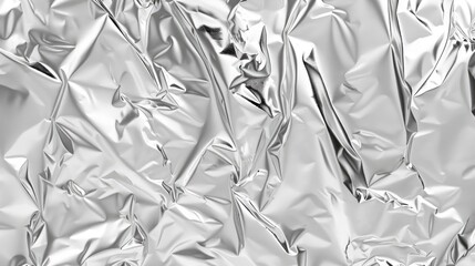 Seamless shiny light grey crumpled metallic chrome foil background, creating a glittery and luxurious repeat pattern for abstract wallpaper