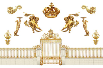 golden gates to Versailles castle,france, isolated on white background