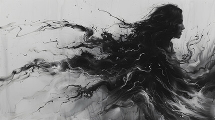Obraz premium Abstract ink illustration of a woman black and white background