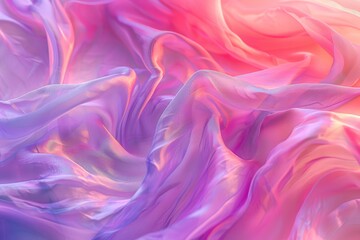 Obraz premium Dreamy Iridescent Purple and Pink Fabric with Soft Waves and Sunlight, Light to Dark Lavender Gradient Background, Highlighting Delicate Textures and Luxury Fashion Design