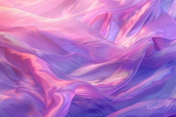 Fototapeta premium Dreamy Iridescent Purple and Pink Fabric with Soft Waves and Sunlight, Light to Dark Lavender Gradient Background, Highlighting Delicate Textures and Luxury Fashion Design