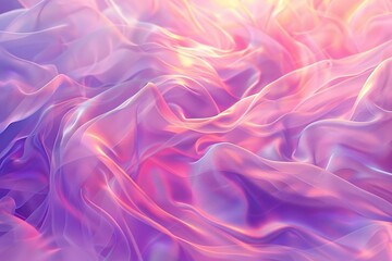 Fototapeta premium Dreamy Iridescent Purple and Pink Fabric with Soft Waves and Sunlight, Light to Dark Lavender Gradient Background, Highlighting Delicate Textures and Luxury Fashion Design