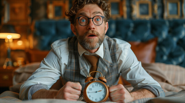 Un homme d'affaires souriant regarde l'horloge, appréciant le moment après une journée de travail, entouré de gens dans un bistro de la ville. - Powered by Adobe