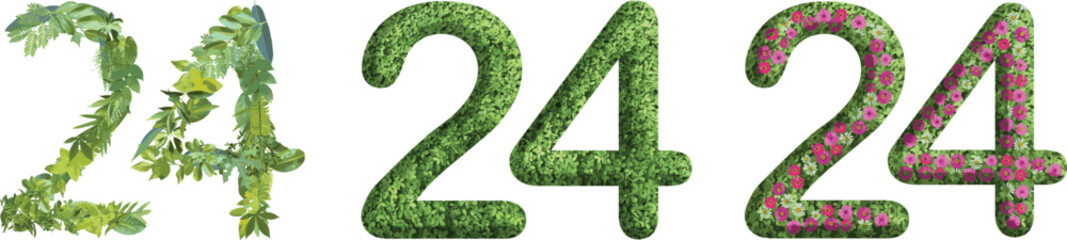 24, design made from green grass, leaves and flower, .suitable for birthday, anniversary and memorial day templates, go green concept	
