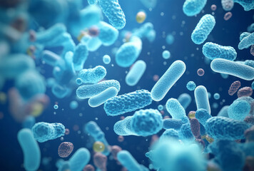 A bunch of bacteria populates a blue background, their light white and light indigo colors radiating youthful energy.