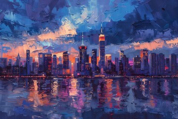 New York City Skyline Palette Painting Oil Art Generative Illustration