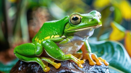 Naklejka premium Vibrant green white-lipped tree frog, perfect for showcasing its unique and colorful appearance
