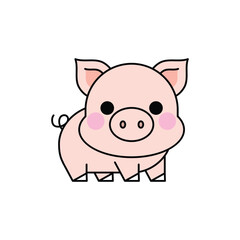 Cute cartoon pig isolated on white background. Vector Illustration.