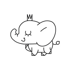 Cute cartoon baby elephant walking. African animal character line icon. Coloring book for children. Vector illustration in outline style.