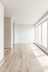 Fototapeta premium Residential empty room interiors with no furniture, natural lighting and ample copy space. Mockup interiors conceptual image.