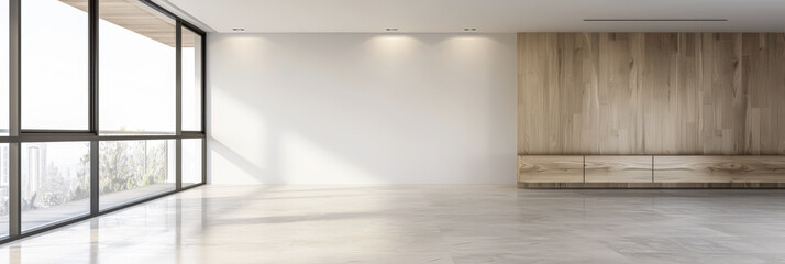Fototapeta premium Residential empty room interiors with no furniture, natural lighting and ample copy space. Mockup interiors conceptual image.