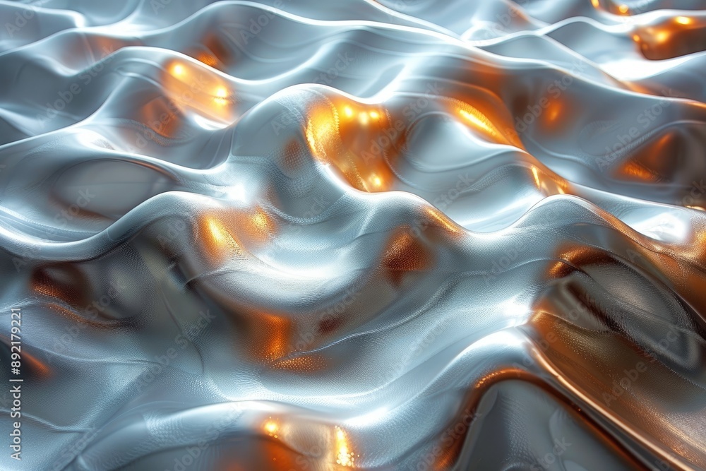 Poster abstract metallic waves with vibrant orange highlights, creating a dynamic and fluid surface effect.