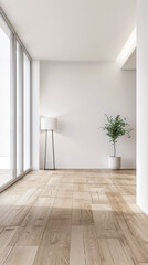 Fototapeta premium Residential empty room interiors with no furniture, natural lighting and ample copy space. Mockup interiors conceptual image.